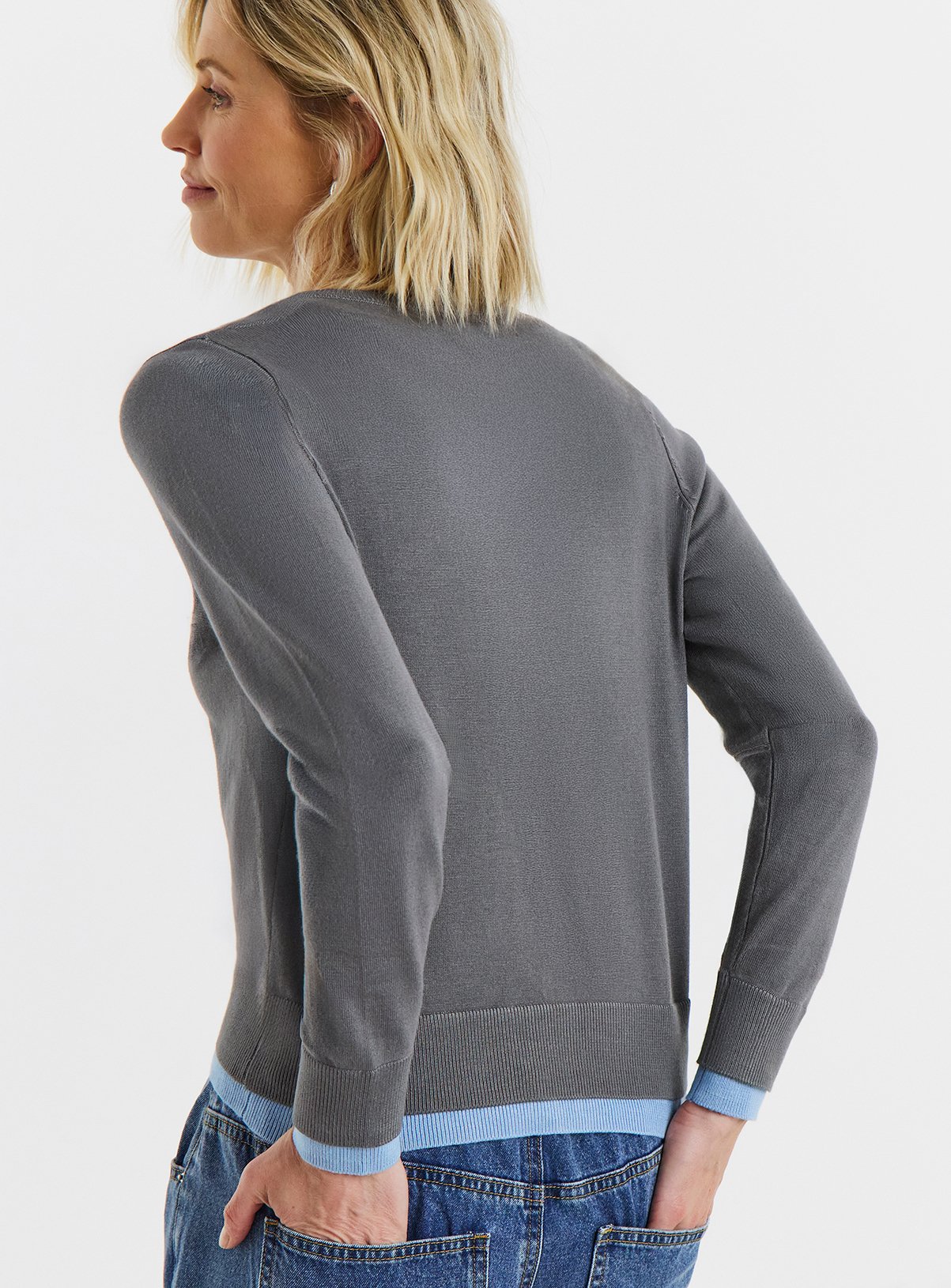 JD WILLIAMS Contrast Detail Crew Neck Cardigan 32-34 - Image 2 thumbnail